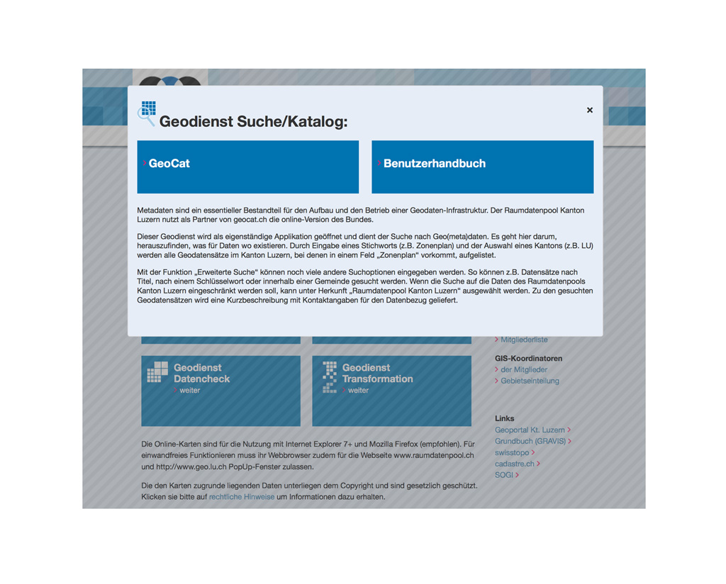 Website Raumdatenpool Luzern:  Suche/Katalog